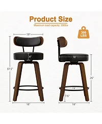 Dyhome 24 inches Bar Stools Set of 2, Counter Height with Leather Pad Wood Back, Upholstered Barstools for Kitchen Island, Cafe