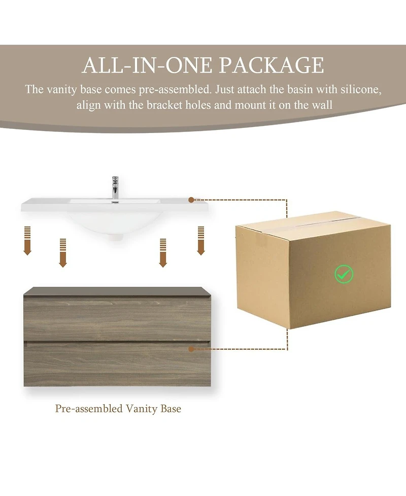 Sillysis Wall Mounted Bathroom Vanity with Resin Sink, Soft Close Drawers, Modern Storage Cabinet, Easy Installation