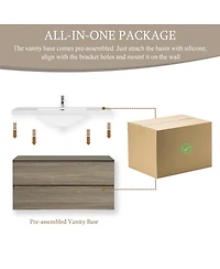 Sillysis Wall Mounted Bathroom Vanity with Resin Sink, Soft Close Drawers, Modern Storage Cabinet, Easy Installation