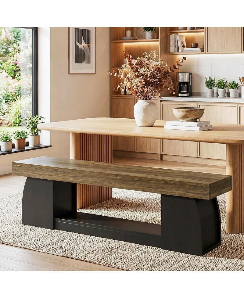 Tribesigns 63 Inch Dining Bench, Farmhouse Long Kitchen Table Bench with Sturdy Frame, Wooden Indoor Kitchen Dining Seat