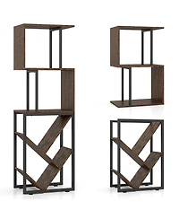 Gymax 6-Tier Bookshelf Industrial S-Shaped Geometric Bookcase w/ Open Display Shelves