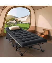 Aboron Folding Camping Cot with Mat: 75"x28". Heavy Duty 1200D Oxford Outdoor Bed for Adults Carry Bag. Portable Travel Camp