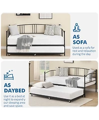 homfan Metal Daybed with Trundle, Pull-Out Guest Bed Frame 6 Casters and Steel Slat Support for Bedroom or Living Room