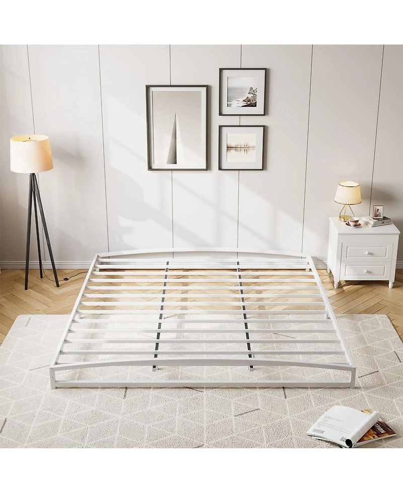 homfan Metal Platform Bed Frame with Arch Headboard and Footboard, Low Profile Steel Slat Support