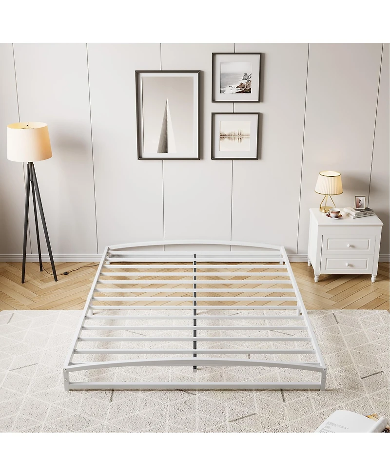 homfan Metal Platform Bed Frame with Arch Headboard and Footboard, Low Profile Steel Slat Support