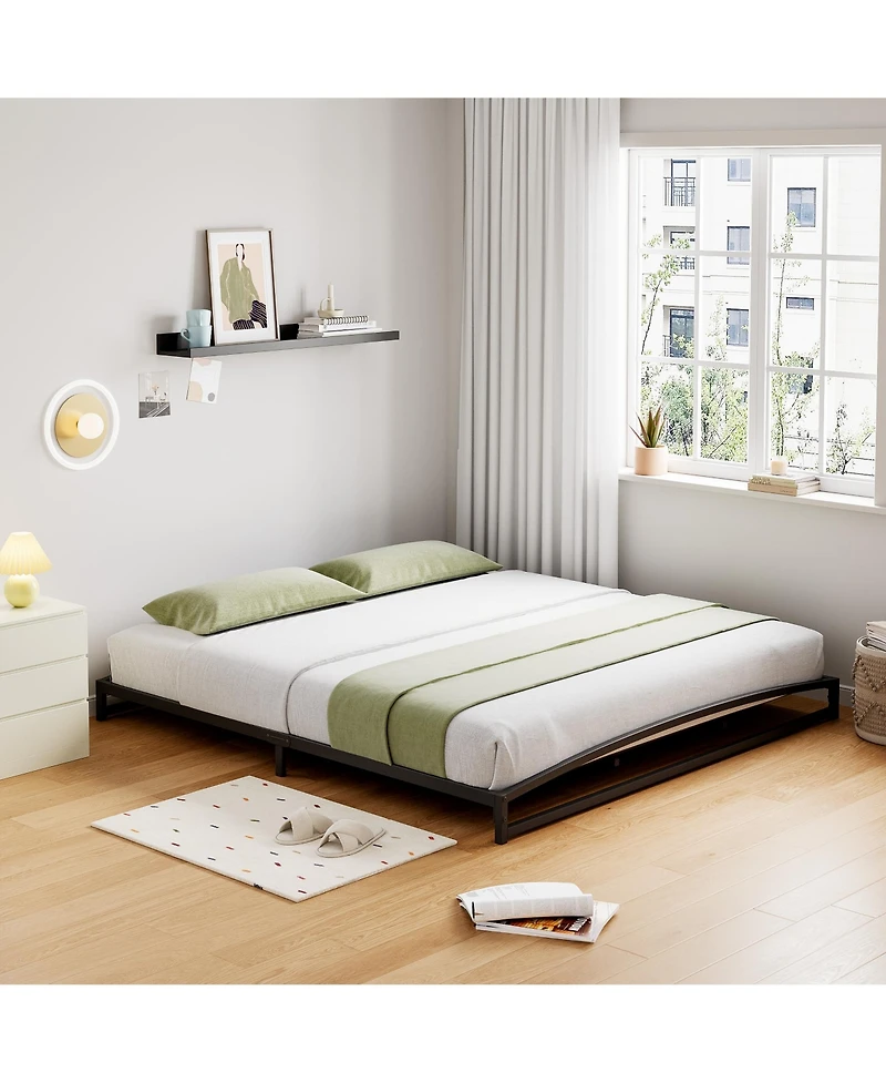 homfan Metal Platform Bed Frame with Arch Headboard and Footboard, Low Profile Steel Slat Support