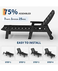 homfan Oversized Hdpe Folding Chaise Lounge, 5-Position Adjustable, Resin Recliner with Cup Holder, Wheels, 450lbs Capacity