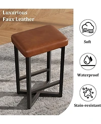 homfan 2 Pack Leather Counter Height Stools, Backless Upholstered Seat, Metal X Frame Footrest, Space Saving for Kitchen Home Bar Dining.