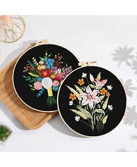 Gnuadz 4 Sets Embroidery Kit Floral Cross Stitch Cloth Hoops Threads