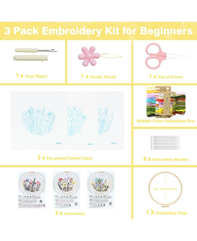 Gnuadz Embroidery Kit Beginners Flower Pattern Diy Hoop Floss