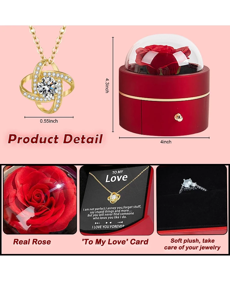 Gnuadz Preserved Rose Box Four Leaf Necklace Gift