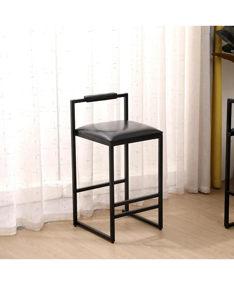flynama Bar Stool with Backrest Set of 2 Counter Height Pu Leather Upholstered Bar Chairs with Footrest