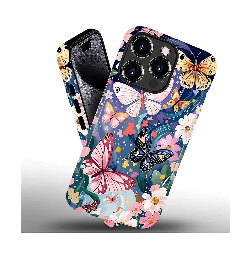 Gonez Case for iPhone 15 Pro Max - 2-in-1 Dual-Layer Shockproof Protection, Colorful Flower Art Glossy