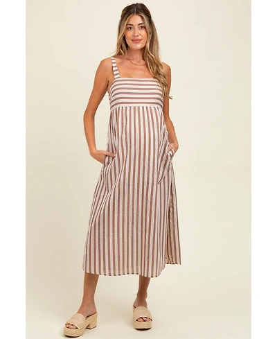 Pinkblush Maternity Mocha Striped Sleeveless Midi Dress