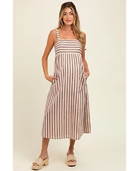 Pinkblush Maternity Mocha Striped Sleeveless Midi Dress