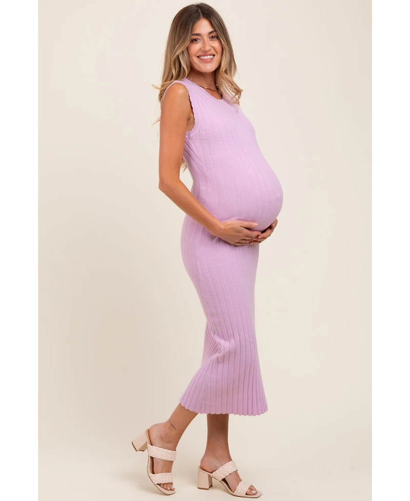 Pinkblush Maternity Light Pink Scalloped Ribbed Knit Sleeveless Midi Dress