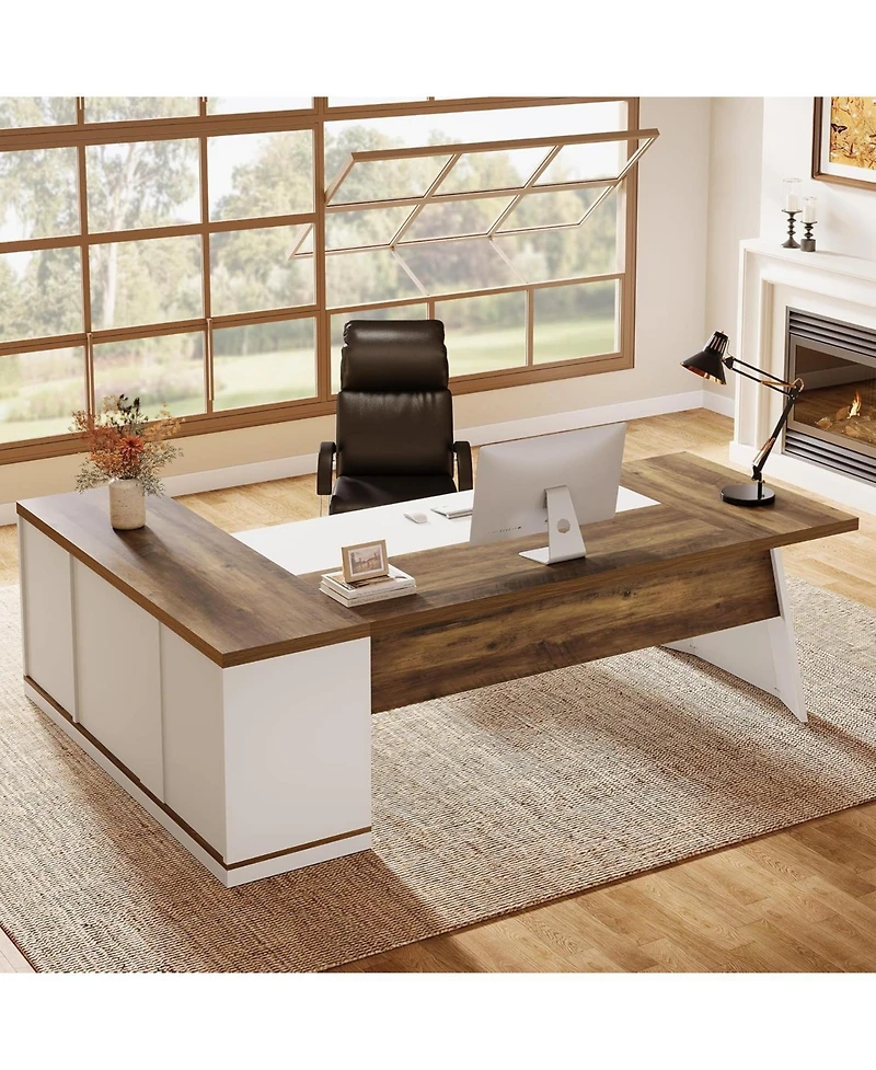 Tribesigns 78.7" L-Shaped Executive Desk, Modern Office Desk with 55.1" Storage Cabinet, Large Computer Table with Drawers