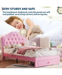 gaomon Upholstered Platform Bed Frame with Led Lights, Crystal Tufted Headboard, Storage Drawer, Noise-Free Slats
