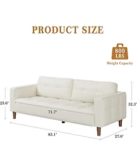 gaomon 3-Seater Sofa Couch, 83 Wide Faux Leather Couch with Spring Cushion, Modern Deep Seats and 2 Removable Back Cushions