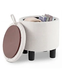 Slickblue Linen Fabric Storage Ottoman Round Footrest Stool