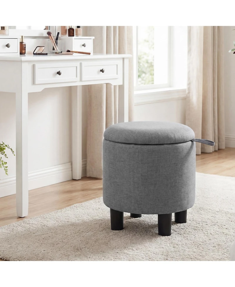 Slickblue Linen Fabric Storage Ottoman Round Footrest Stool