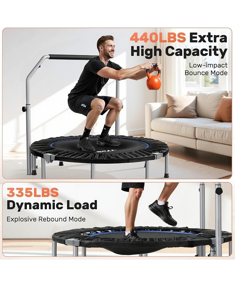 Bcan Foldable Rebounder Trampoline, 330LBS with Adjustable Padded Handle for Indoor/Outdoor Training