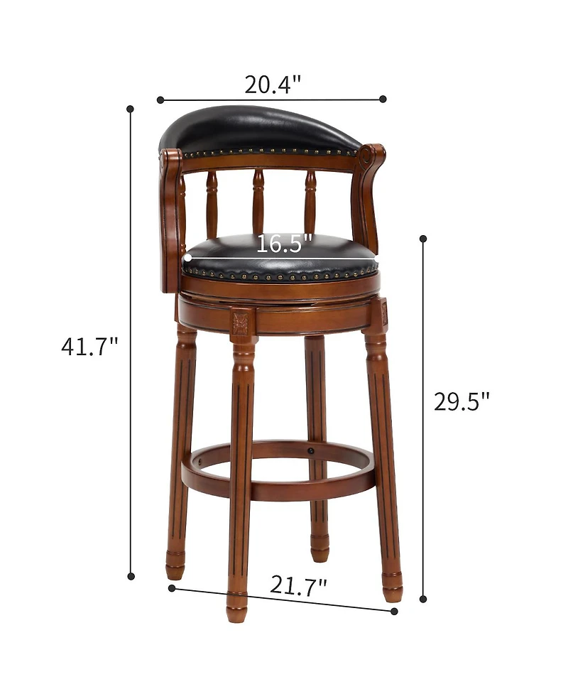 flynama Genuine Cow Top Leather Wooden Swivel Bar Stool, 29.5" Height