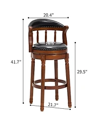 flynama Genuine Cow Top Leather Wooden Swivel Bar Stool, 29.5" Height