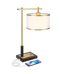 Possini Euro Design Hayven 23 1/2" High Small Mid Century Modern Desk Lamp with Dual Usb Ports Black Warm Gold Metal Charging