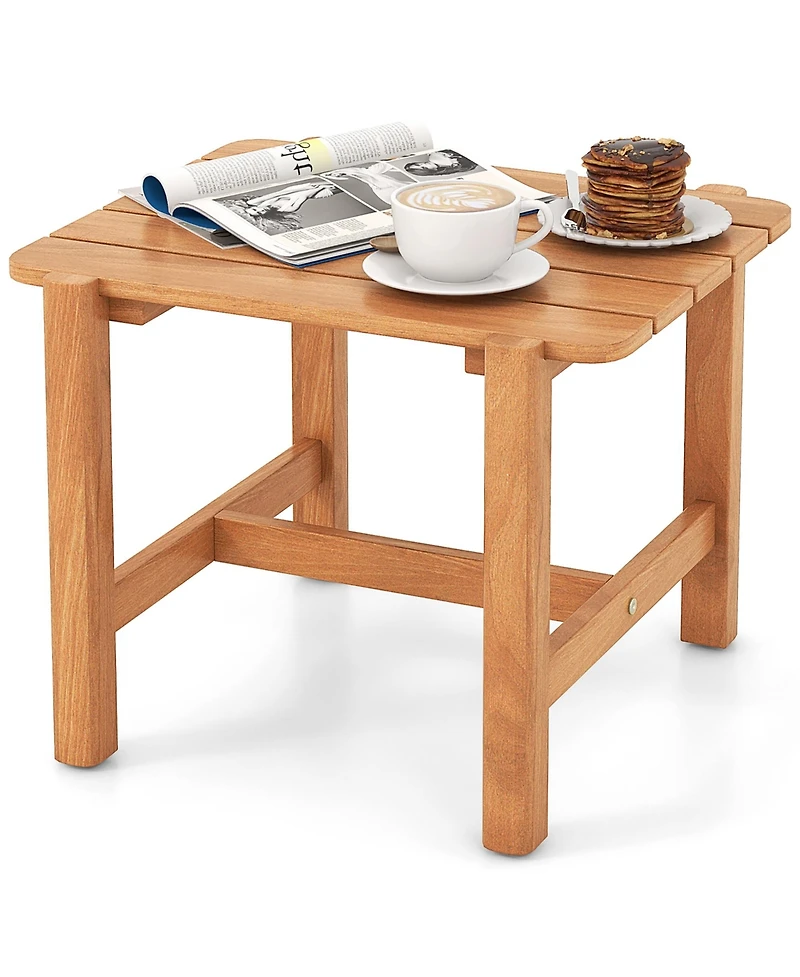 Gymax Patio Teak Wood Side Table with Slatted Tabletop Small Coffee Table for Porch