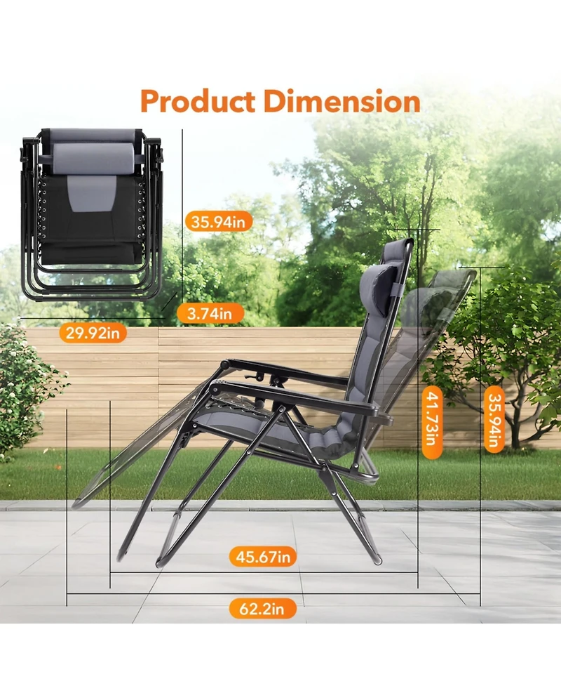Yiortwo Zero Gravity Recliner Chair Folding Outdoor Lounge with Cushion