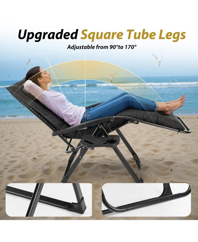 Yiortwo Zero Gravity Recliner Chair Folding Patio Lounge with Cushion Cup Holder