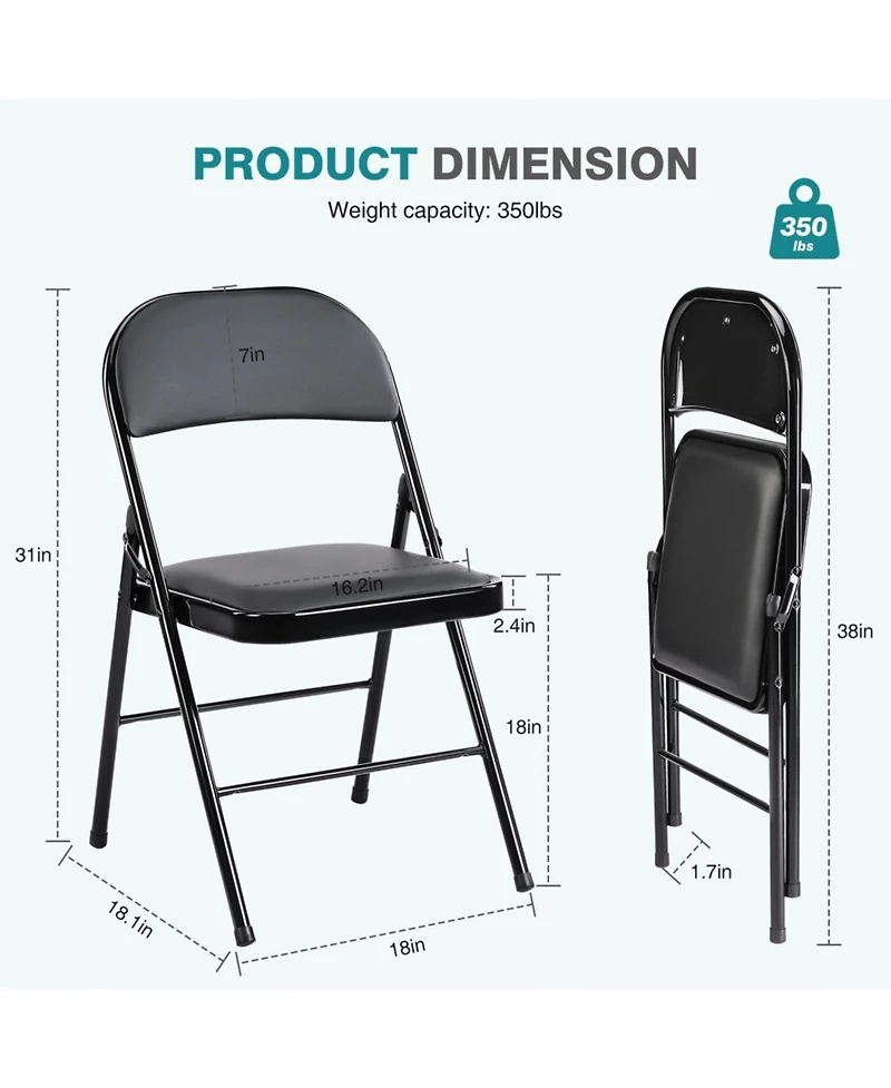 Yiortwo Leather Padded Folding Chair, Portable Indoor Outdoor Seating