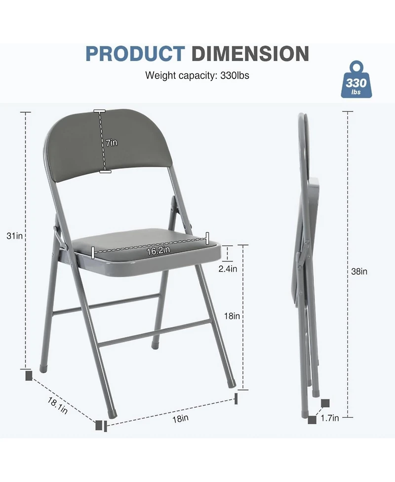 Yiortwo Leather Padded Folding Chair, Portable Indoor Outdoor Seating for Events