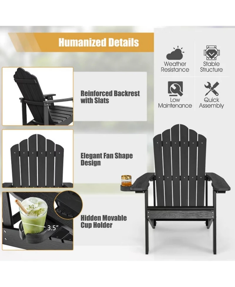 Yiortwo Adirondack Chair with Hidden Cup Holder, Weather Resistant Outdoor