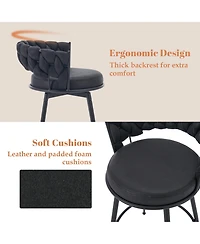 Dyhome 28 inch Bar Stools Set of 2, Modern Counter Height Stools, 360° Swivel Suede Fabric Stool Chairs with Woven Back and Footrest