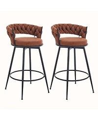 Dyhome 28 inch Bar Stools Set of 2, Modern Counter Height Stools, 360° Swivel Suede Fabric Stool Chairs with Woven Back and Footrest