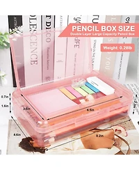Danrong Plastic Pencil Box Large Capacity Double Layer, Hard Case with Snap Lid for Kids Adults School Office