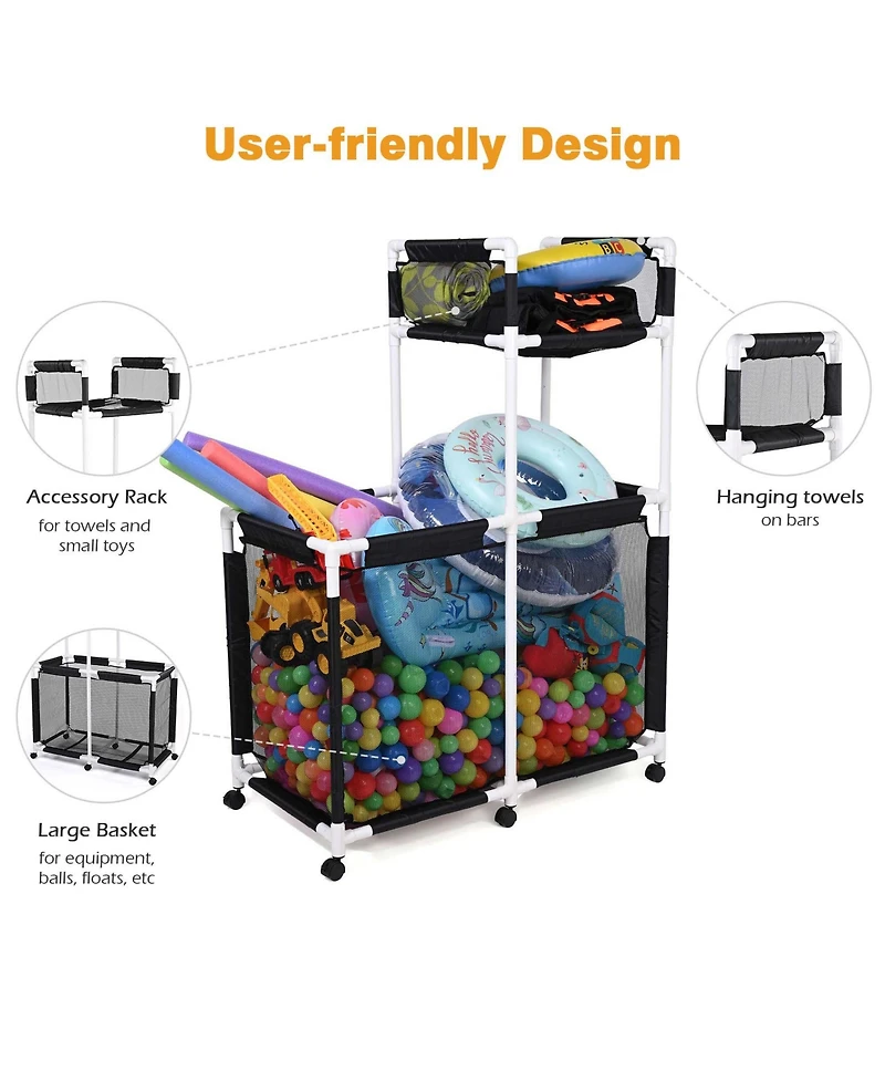 Yescom Double Tiers Pool Floats Storage Bin Rolling Toys Cart Extra Large 6 Wheels with Cover Replacement