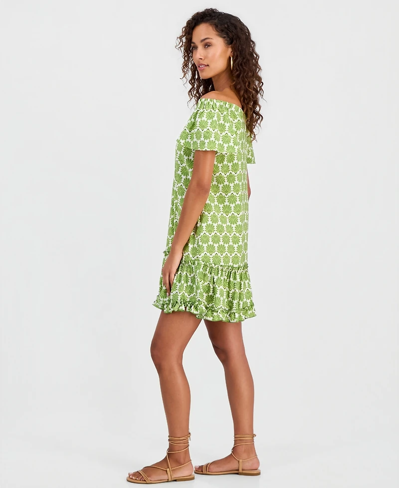 Robbie Bee Women's Printed On/Off-Shoulder Shift Dress