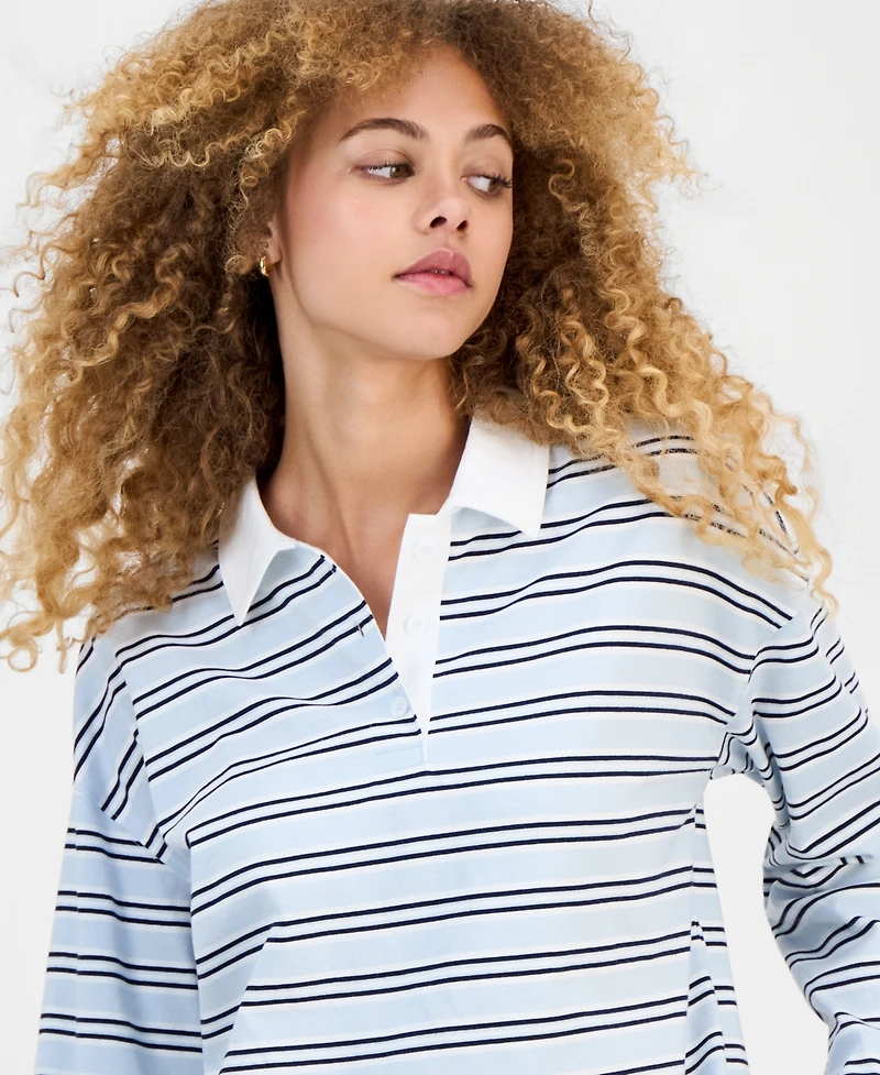 Madden Girl Juniors' Striped Long-Sleeve Rugby Top