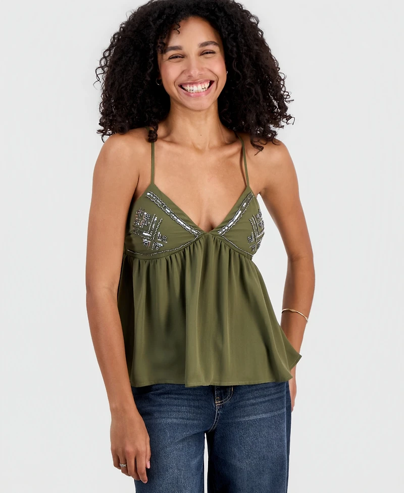 Madden Girl Juniors' Beaded Babydoll Camisole