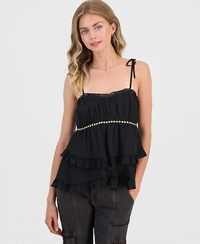 Madden Girl Juniors' Studded Tiered Babydoll Tank