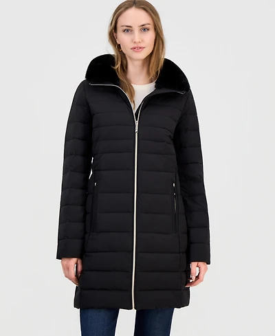 Women's Faux-Fur-Collar Hooded Packable Puffer Coat, Created for Macy's