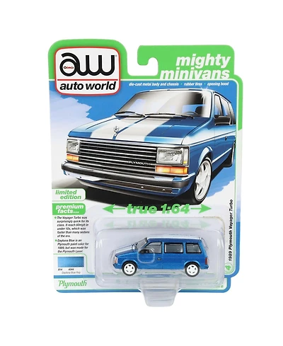 Auto World 1/64 1989 Plymouth Voyager Turbo Replica, Daytona Poly, Mighty Minivans Series