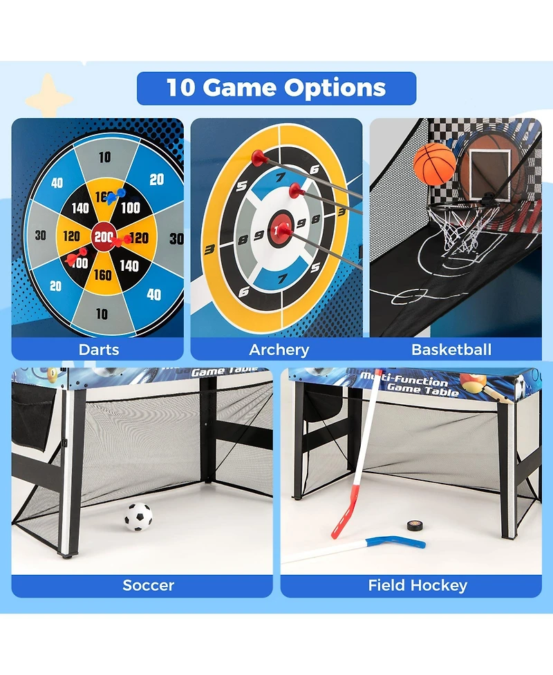Slickblue Multi Game Table Set 10-in-1 with Table Tennis, Basketball, Soccer and More Indoor Games