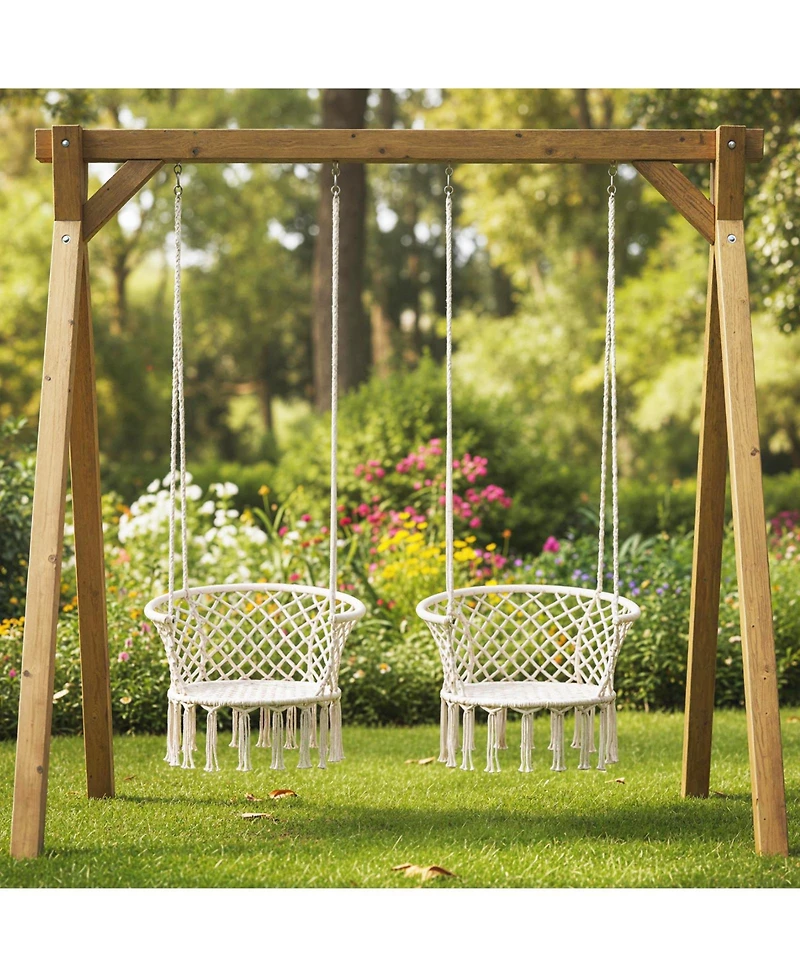 Hanging Hammock Chair with Cotton Rope, Macrame Swing Seat for Home Patio