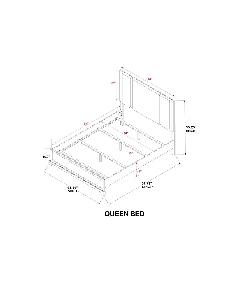 Kings Brand Furniture Linden Oak Upholstered Panel Bed