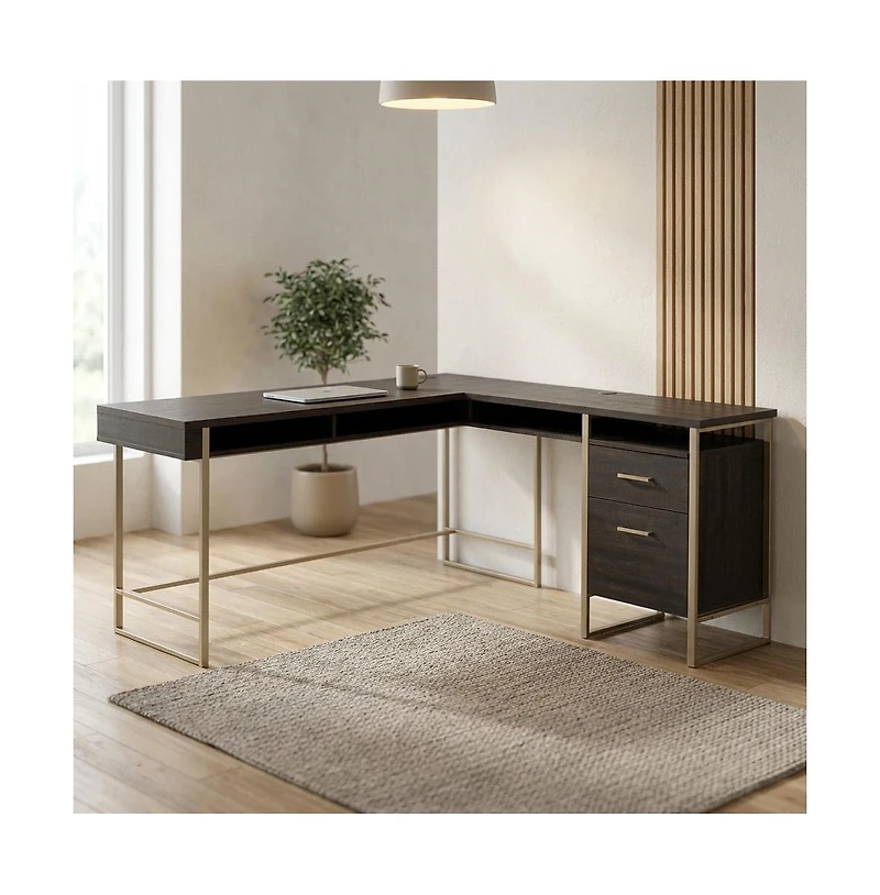 Sauder Walter Heights L Desk, Blade Walnut finish