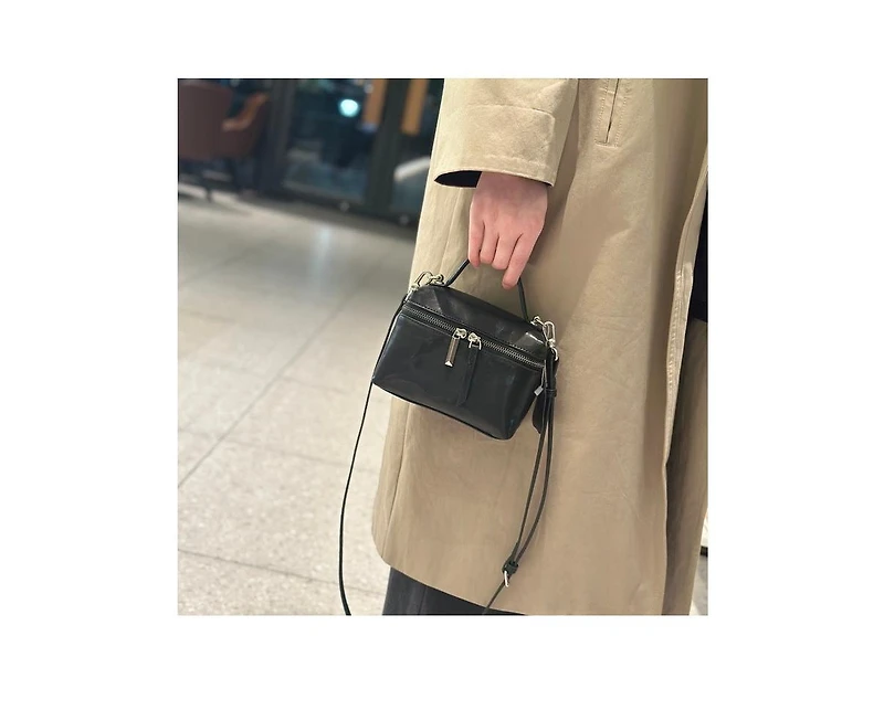 Susu Bella Vintage Leather Vanity Case Crossbody Bag, Mini Box Top Handle Small Purse